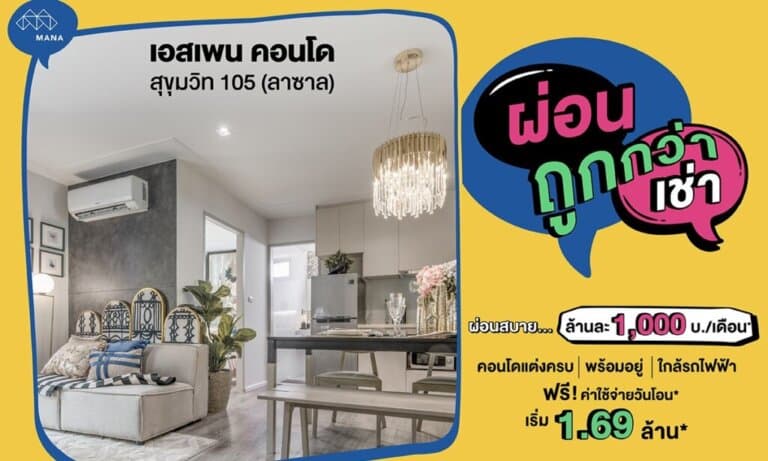 ผ่อนถูกกว่าเช่า!! ผ่อนสบาย…ล้านละ 1,000 บ./เดือน* คุ้มกว่าค่าเช่า ได้คอนโดแต่งครบ
